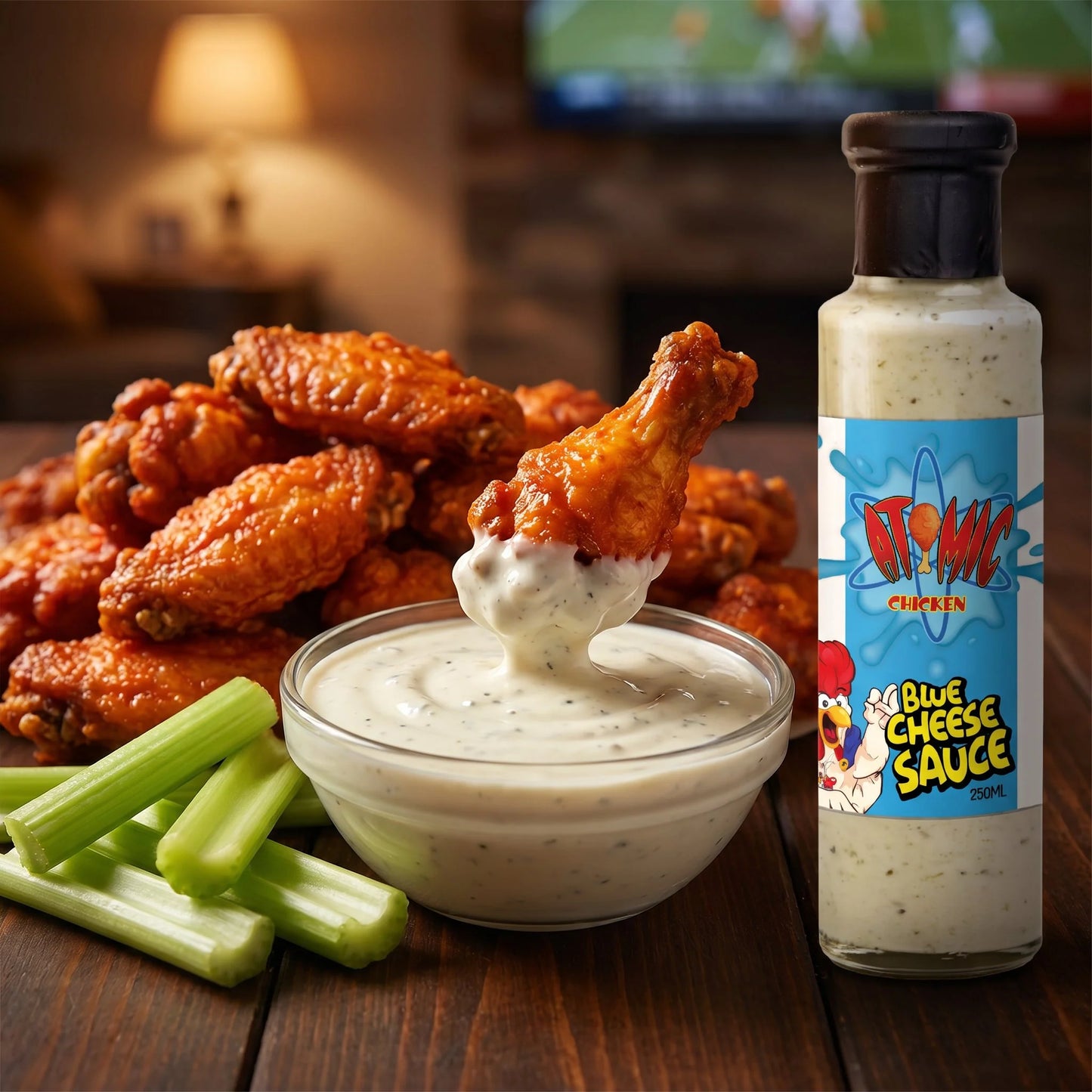ATOMIC CHICKEN: Blue Cheese sauce