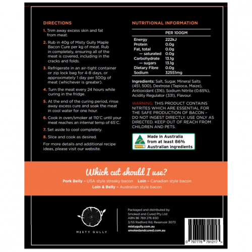 Misty Gully Maple Bacon Cure 1kg